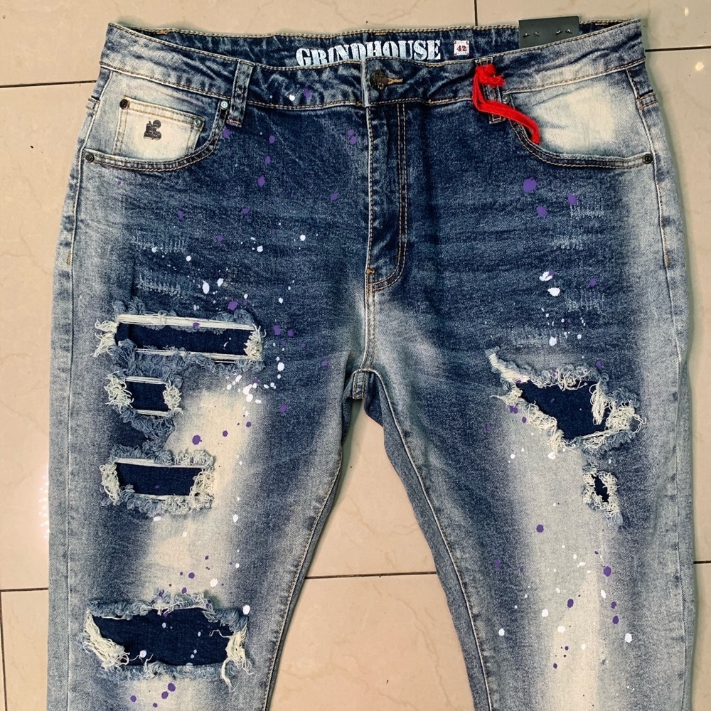 Sz 42 grind house Men's Distressed Blue Jeans - Picture 3 of 6